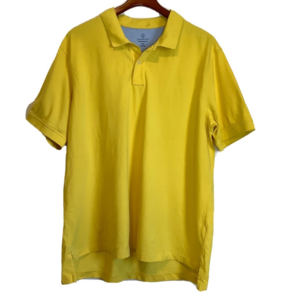 Lands End Logo Polo Golf Mens Size XX-Large 2XL 2-Button Up Yellow Shirt EUC.
